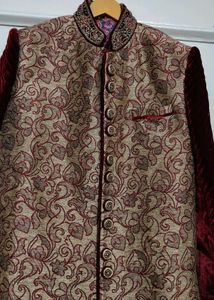 Maroon Velvet Sleeve Sherwani