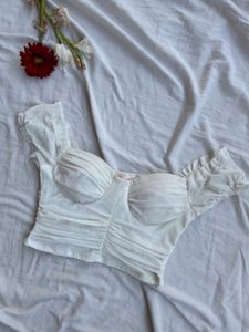 White Rouched Crop Top