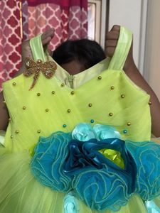 Lime Green And Sea Blue Asymmetrical Layered Gown