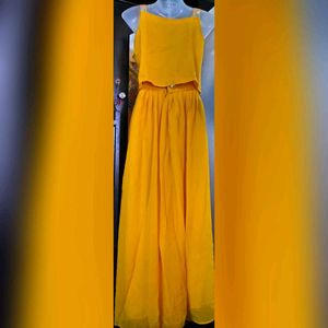 Women Yellow Ethnic Gown With Shrug ( 3 Piece Set)