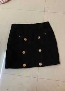 Black Mini Skirt with Gold Buttons