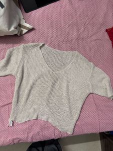 Beige Knit V-Neck Top
