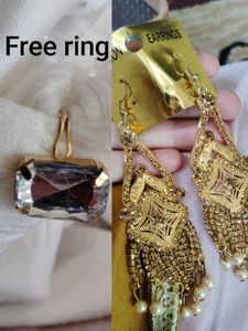 Glamorous Gold Earrings + Free Ring!