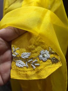 Elegant Yellow kurti set with organza duptta