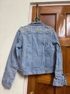 Denim Jacket with Pearl Details
