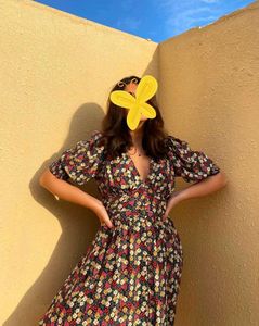 Zara Floral Dress With Shoulder Pads