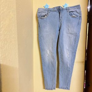 Blue Denim Ripped Jeans Ankle Length