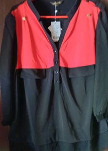 🍒 red Color &amp;Black  Top