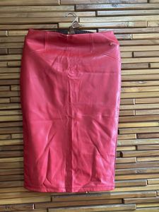 Red Faux Leather Pencil Skirt