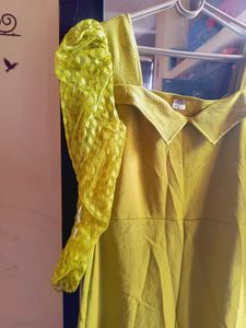 Green Puff Sleeve Mini Dress