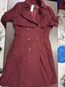 Maroon Woolen Coat With Slim Design