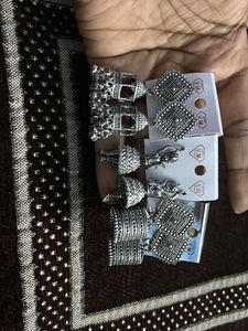 Silver Oxidized Jhumka Earring Set