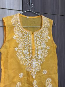 Yellow Embroidered Kurti Top