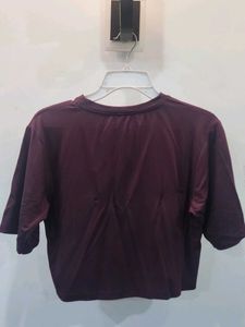 Burgundy Crop Top with Bunny Graphic