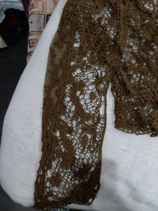 Step Sleeve Jumpsuit With Crochet Jacket.