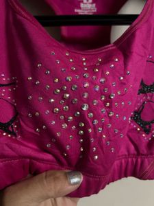 Pink Embellished Sports Bra