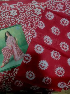 Red Printed Dress Material