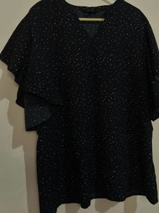 Elegant Navy Blue Ruffle Sleeve Top