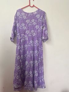 Lavender Floral Print Anarkali Suit