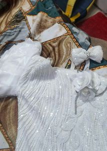 Girls' White Dress with Bow