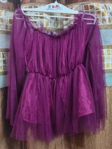 Purple Tulle Off-Shoulder Top