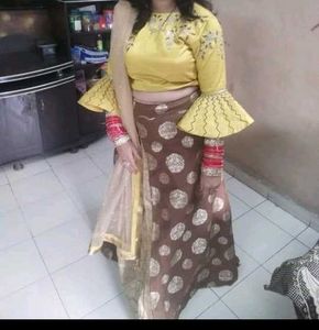 Yellow & Brown Embellished Lehenga