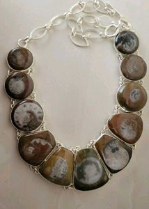 92.5 Sterling Silver Unique Stone Necklace