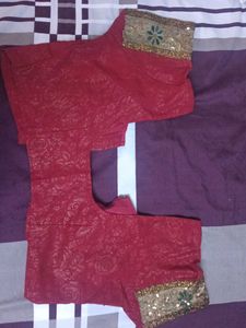 Red &amp; Gold Embellished Saree