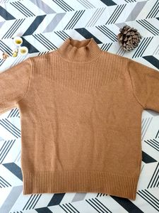 Brown Ribbed Mock Neck Sweater