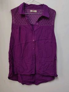 Purple Lace Detail Sleeveless Blouse