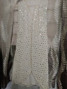 White Mirror Work Shrug Jacket