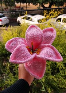 Handmade Crochet Pink Lily BIG
