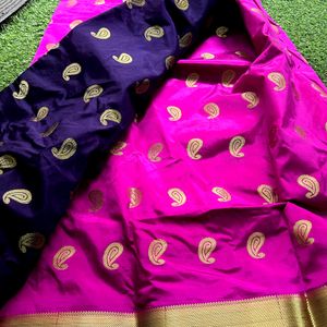 Bright Purple &amp; Nevyblue pallu brand new silk sare