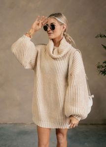 Turtle Neck Ribbed Jumper Sweater Dress