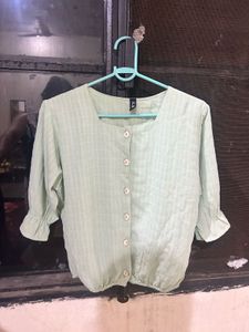 Mint Green Button-Up Crop Top