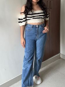 High Waisted Blue Design Jeans