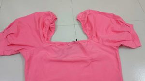 Pink Puff Sleeve Crop Top