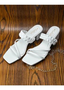White Braided Block Heel Sandals