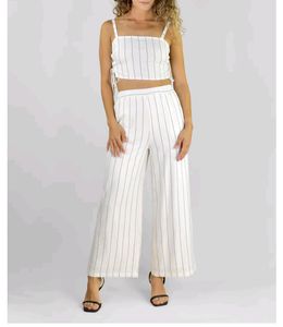 (Co-ord)Pinstripe Padded Top &amp; Flare Pant