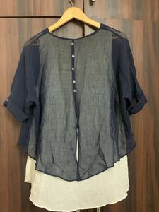 Sheer Navy Blue Button Up Top