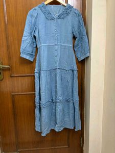 Blue Denim Style Midi Dress