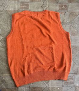 Orange Knit Sleeveless Floral Sweater