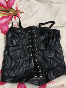 Black Corset Leather Crop Top