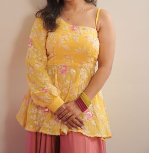 DESIGNER YELLOW TOP WITH PINKISH SKIRT