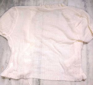 White Ruffle Trim Knit Cardigan