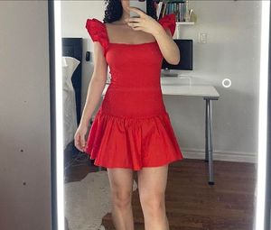 Zara Boho Cotton Bright Red Ruffles Smocked