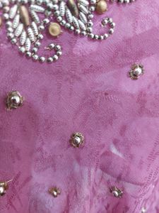 Onion Pink Saree With Bead&amp; Sequin Work