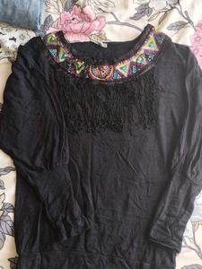 Embroidered Black Tunic Top