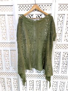 Boho Chic Olive Green Tassel Knitted Shrug D