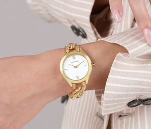 VEGAS WHITE DIAL GOLD METALLIC STRAP WATCH